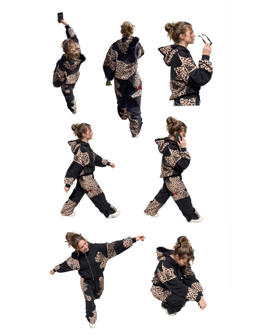 Leopard/Black "Chanel" Hoodie & Pants Set